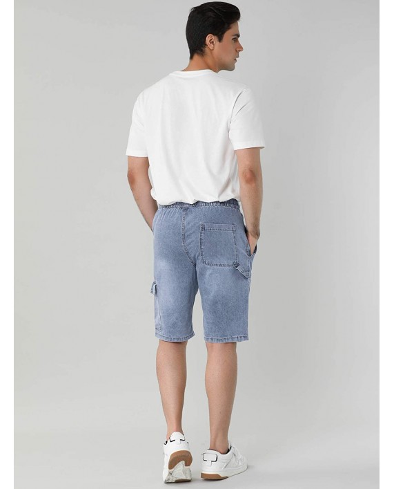 Lars Amadeus Men's Denim Shorts Regular Fit Drawstring Elastic Waist Cargo Jeans Pants at Men’s Clothing store