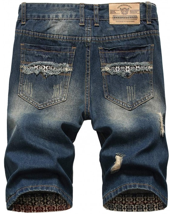 Liuhond Men's Casual Denim Ripped Mid Waist Distressed Jeans Shorts Hole Cut-Off Short Dark Blue at Men’s Clothing store