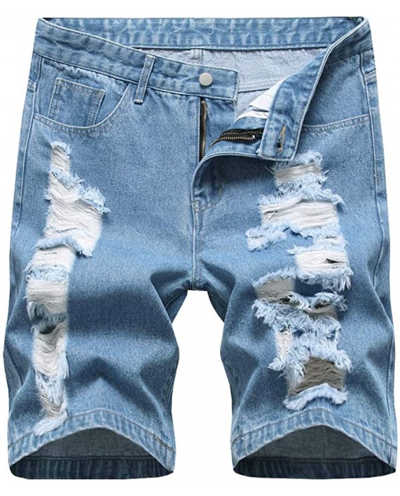 LONGBIDA Mens Causal Ripped Distressed Loose Fit Denim Shorts at Men’s Clothing store