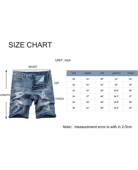 Mens Jeans Denim Jean Short Ripped Loose Fit Pants 100% Cotton Denim Shorts at Men’s Clothing store