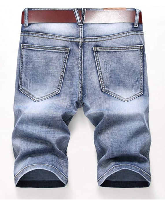 SHOOYING Men's Casual Ripped Jean Shorts No Belt at Men’s Clothing store