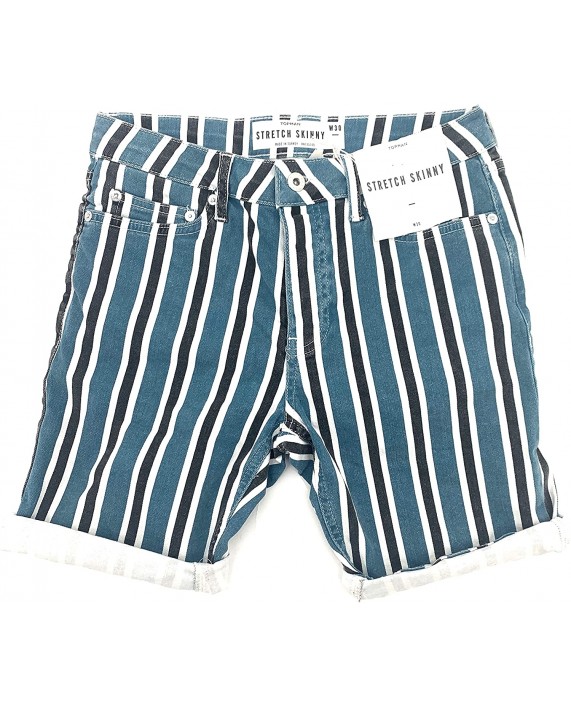 Topman Mens Stretch Skinny Striped Denim Button Fly Shorts 30 at Men’s Clothing store
