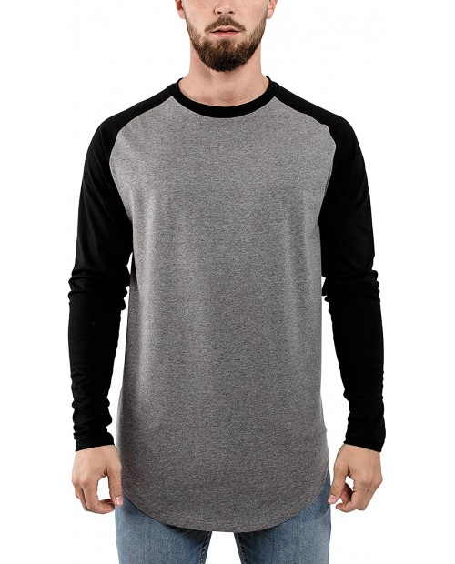 Blackskies Baseball Long Sleeve Men's T-Shirt | Curved Oversized Fashion Longline Basic Raglan L S Long Tee - S M L XL |