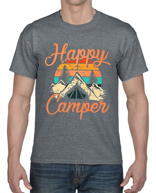 Happy Camper Shirt Men Funny Camping Cool Hiking Graphic Tee Casual Short Sleeve Tops |