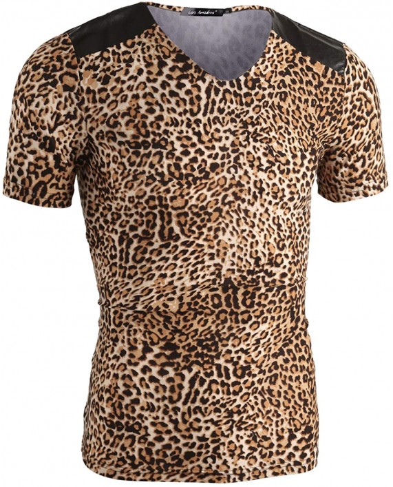 Lars Amadeus Men's Leopard Print T Shirts Summer Cheetah T-Shirt V Neck Printed Tee Top |