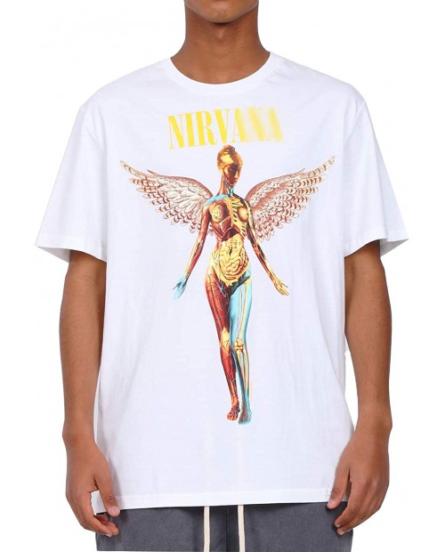 NAGRI Angel Rock Band T-Shirt Men's Vintage Graphic Print Tshirts in Utero Hip Hop Short Sleeve Tee White Black |