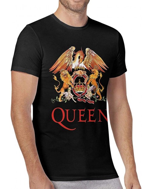 Onechamp Men's and Women's Cotton Queen Band Logo T-Shirt Black Short Sleeve