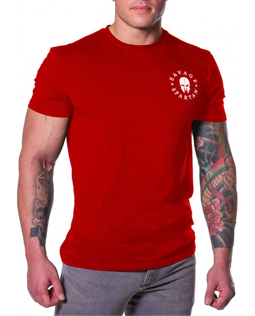 Savage Spartan T-Shirt for Men - American Warrior Helmet Athletic Tee at Men’s Clothing store