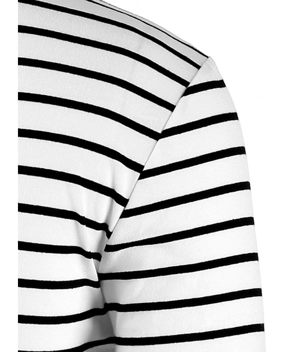 uxcell Men's Striped T Shirt Crew Neck Long Sleeve Casual Cotton Pullover Tee Top |