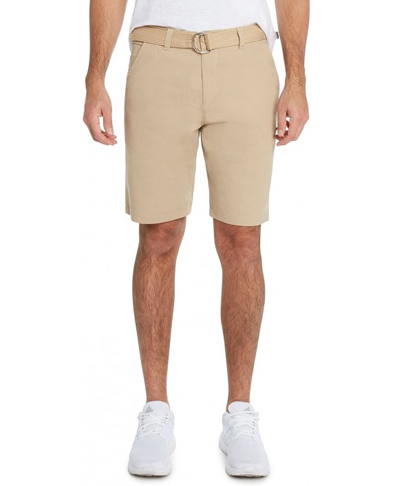 9 Crowns Men's Flat Front Modern fit Twill Chino Belted Shorts Essentials at Men’s Clothing store