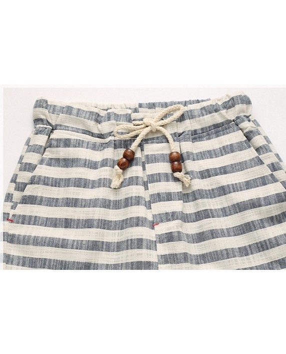 Banana Bucket Men’s Summer Casual Linen Drawstring Striped Beach Shorts at Men’s Clothing store