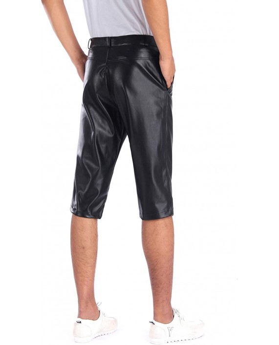 Idopy Men`s Business Stretchy Bermuda PU Faux Leather Shorts Pants at Men’s Clothing store