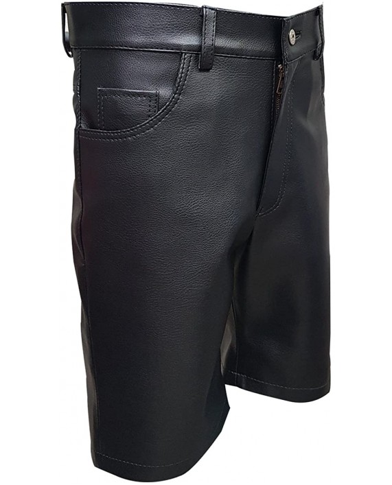 Mens Real Black PU Leather Long Leg Bermuda Shorts Lederhosen at Men’s Clothing store