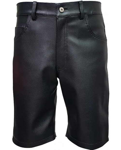 Mens Real Black PU Leather Long Leg Bermuda Shorts Lederhosen at  Men’s Clothing store