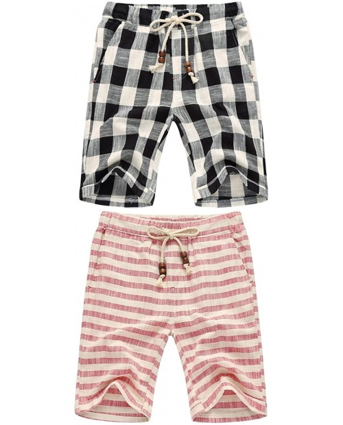 sandbank Men’s Summer Lounge Linen Drawstring Linen Plaid Jogger Beach Shorts at  Men’s Clothing store