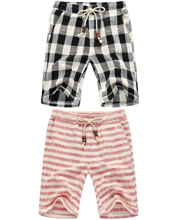sandbank Men’s Summer Lounge Linen Drawstring Linen Plaid Jogger Beach Shorts at Men’s Clothing store