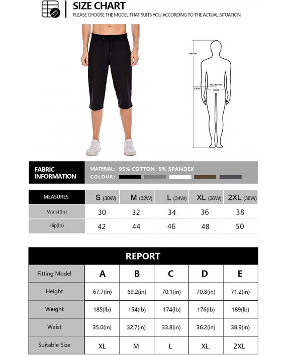 YITUOHEBANG Slim fit Stretch Fabric Capri Pants Joggers Workout Shorts Sport Cropped Trouser at Men’s Clothing store
