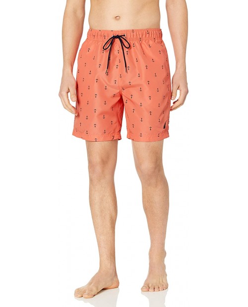 Nautica Men's Quick Dry All Over Classic Anchor Print Swim Trunk Living Coral Large |