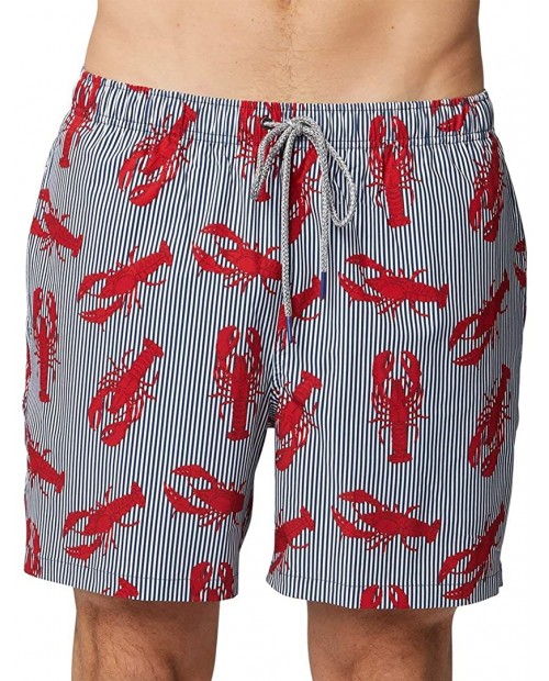 Rainforest Quick Dry mesh Lining 4-Way Stretch Lobster and Stripes Print Mens Swim Trunk |