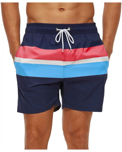 SILKWORLD Men's Quick Dry Swim Shorts with Mesh Lining Bathing Suit Sports Shorts Blue White Orange Navy Stripe X-Small |