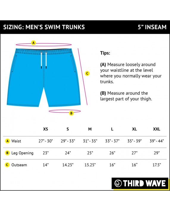 Third Wave Mens Swim Trunks - Quick Dry Swim Shorts for Men with a Slim Fit and 5 Inch Inseam for Beach and Swimming |