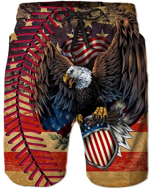 UOER Men's Swim Trunks Beer American Flag Quick Dry Beach Swimsuit Summer Board Shorts with Mesh Lining |