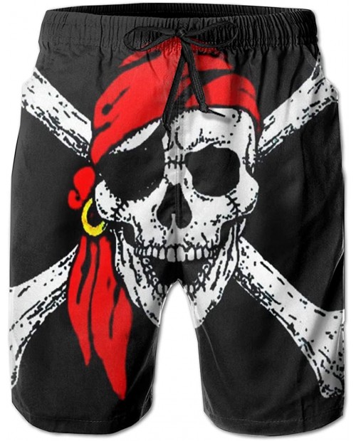 Zhenyub Pirate Flag Skull Mens Swim Trunks Quick Dry Casual Athletic Beach Board Shorts with Mesh Lining |