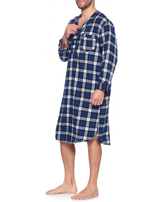 Ashford & Brooks Mens Flannel Plaid Long Sleep Shirt Henley Nightshirt at Men’s Clothing store