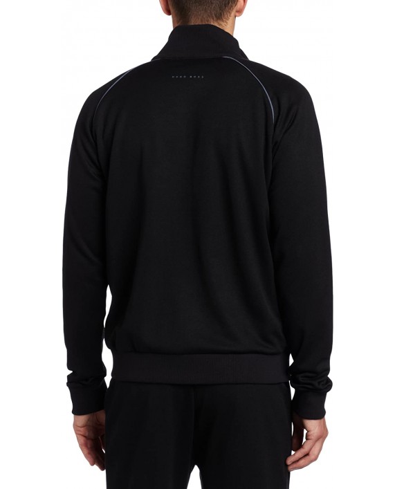 BOSS HUGO BOSS Men's Pique Zip Mock Neck Jacket Black Medium at Men’s Clothing store Pajama Tops