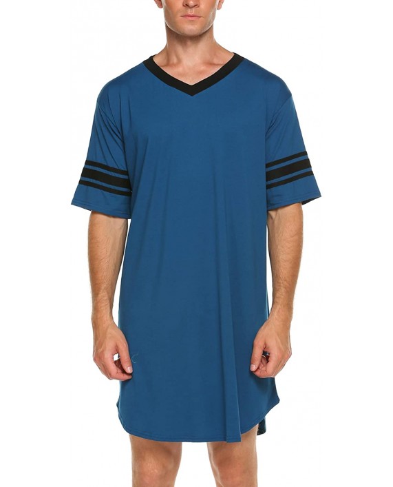 Ekouaer Men's Nightshirt Cotton Nightwear Comfy Big&Tall V Neck Short Sleeve Soft Loose Pajama Sleep Shirt at Men’s Clothing store
