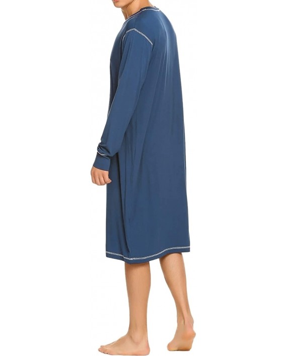 Ekouaer Men's Nightshirt Long Sleeve Sleepwear Soft Comfy Nightgown Loose Sleep Shirt S-XXL