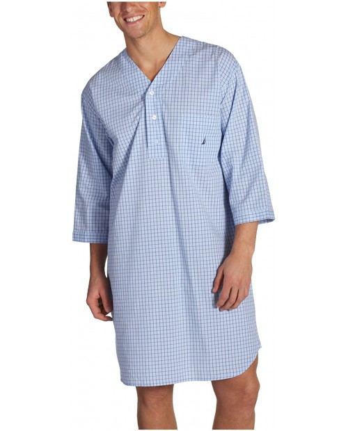 Nautica Men's Vintage Yarn Dyed Woven Beam Plaid Nightshirt Vintage Blue Small at Men’s Clothing store Pajama Tops