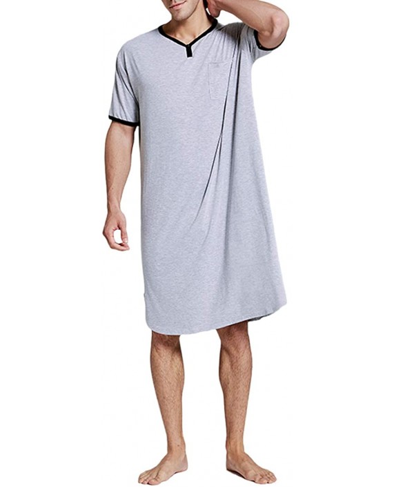 REDWOON Men's Nightwear Comfy Nightshirt Big&Tall V Neck Short Sleeve Soft Loose Pajama Sleep Shirt at Men’s Clothing store