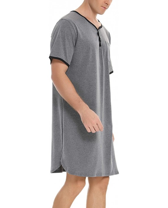 Sykooria Men's Nightgown Short Sleeve Henley Kaftan Knee Length Sleep Shirt Comfy Plaid Nightshirt with Pocket at Men’s Clothing store