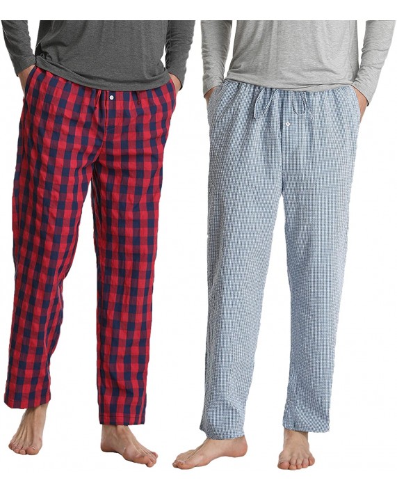 2 Pack Mens Plaid Pajama Pants Lounge Pants with Pockets Sleep Pants with Drawstring Cotton Sleepwear Soft Pj Bottoms