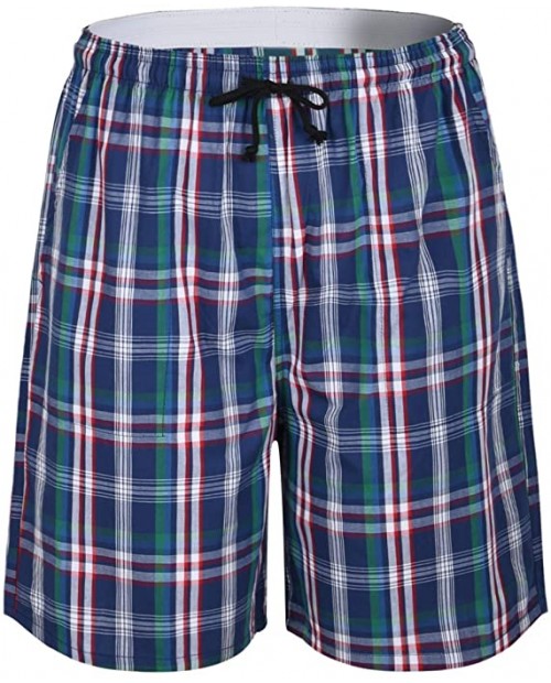 ninovino Men's Soft Cotton Plaid Woven Stretch with Pockets Sleep Shorts Pajama Sleep & Lounge Pants One Pajama Shorts Blue&Green M