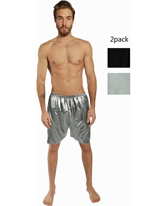 SILK MODA Pack of 2 Mens Silk Boxer Shorts Underwear Lounge Shorts - Black & Silver at Men’s Clothing store