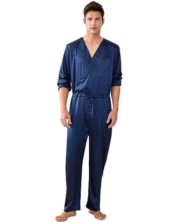 7 VEILS Men's One-Piece Pajamas Silky Jacquard Union Suit Onesie Jumpsuit Pantsuit Romper at Men’s Clothing store