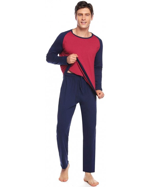 Abollria Comfy Pajamas for Men's Long Sleeve Pajamas Set Crew Neck Top and Pajama Pant with Pockets Lounge Set Pjs Set Red at Men’s Clothing store