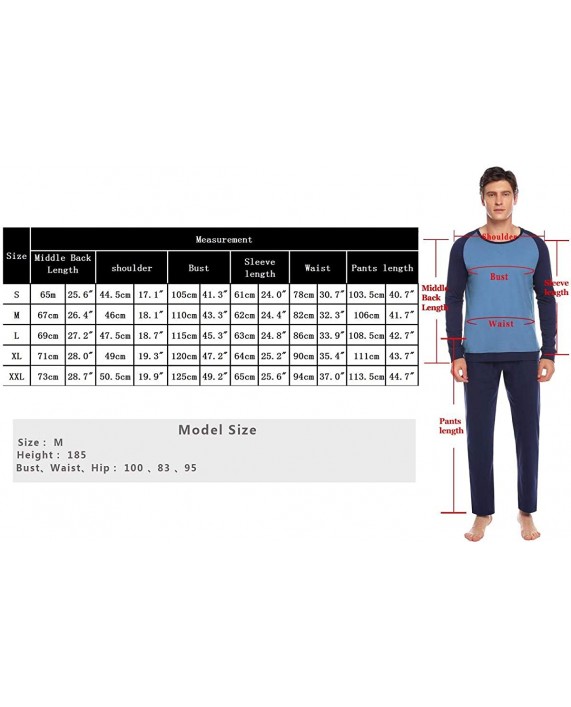 Abollria Comfy Pajamas for Men's Long Sleeve Pajamas Set Crew Neck Top and Pajama Pant with Pockets Lounge Set Pjs Set Red at Men’s Clothing store