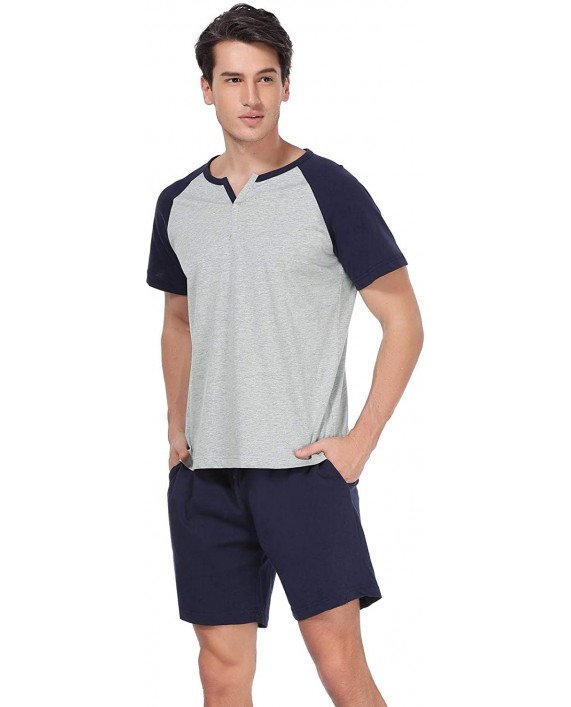 Abollria Men's Summer Sleepwear Comfy Top with Pajama Bottom Short Sleeve Top Shorts Pjs Lounge Men Pajama Set at Men’s Clothing store