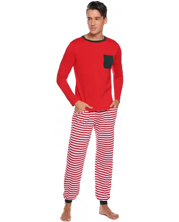 Aibrou Christmas Mens Matching Stripe Pajamas Set Long Sleeve Striped Sleepwear Pjs Sets at Men’s Clothing store