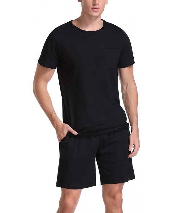 Aibrou Men’s Pajama Set Cotton Loungewear Sleep Set Raw-Cut Style Short Sleeve Tops and Shorts at Men’s Clothing store