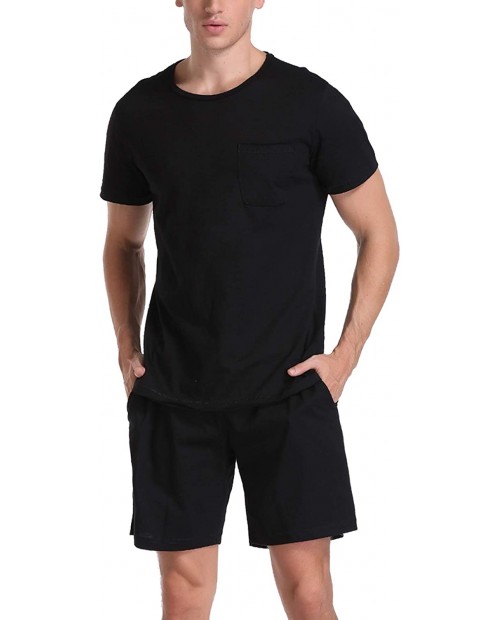 Aibrou Men’s Pajama Set Cotton Loungewear Sleep Set Raw-Cut Style Short Sleeve Tops and Shorts at  Men’s Clothing store