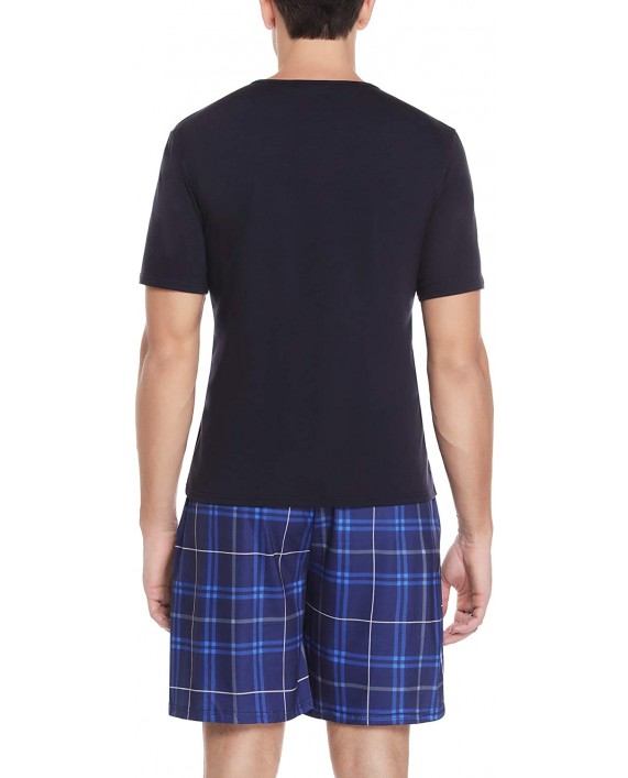 Aibrou Mens Pajama Set Plaid Short Sleeve Top & Pants Cotton Pjs Sets Sleepwear at Men’s Clothing store