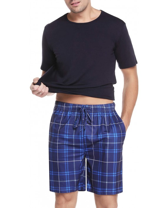Aibrou Mens Pajama Set Plaid Short Sleeve Top & Pants Cotton Pjs Sets Sleepwear at Men’s Clothing store