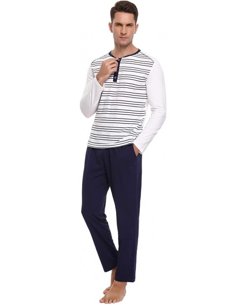 Aibrou Mens Pyjamas Sets 100% Cotton Loungewear Set Classic Striped Sleepwear Set Long Sleeve Warm Nightwear PJs Winter Wear at  Men’s Clothing store