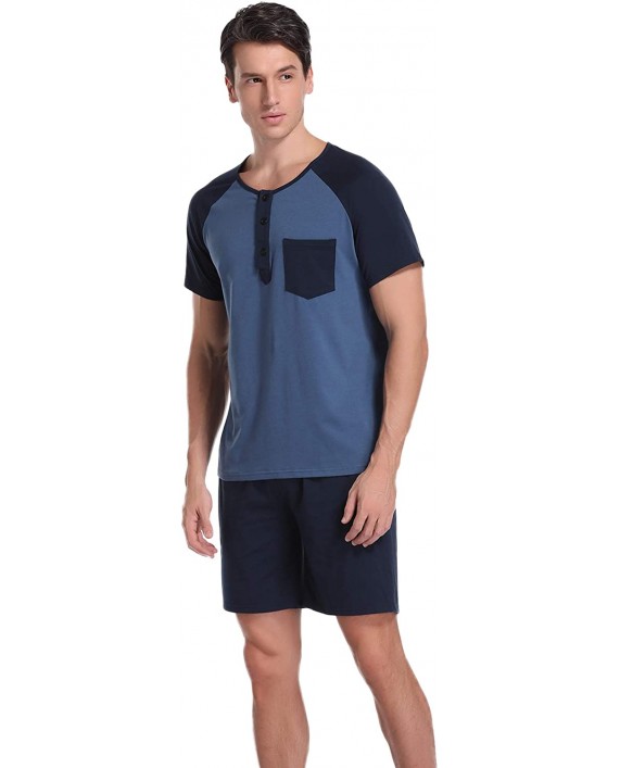 Aibrou Mens Short Pajamas Set Summer Sleepwear 2024 New Pj Set Cotton for Men at Men’s Clothing store