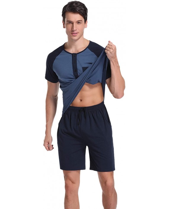 Aibrou Mens Short Pajamas Set Summer Sleepwear 2024 New Pj Set Cotton for Men at Men’s Clothing store