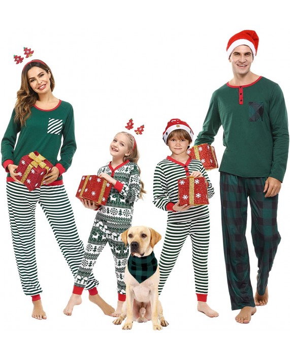 Akalnny Christmas Pajamas for Family Stes Plaid Striped Matching Holiday Pajamas Elk for Kids and Adults
